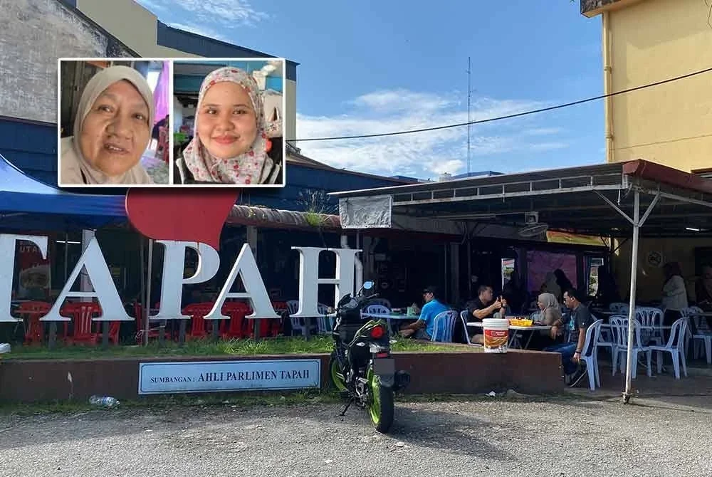 Deretan kedai makan yang beroperasi sejak 1955 dan kekal bertahan sehingga kini. Gambar kecil: Nurhayati dan Nuriman