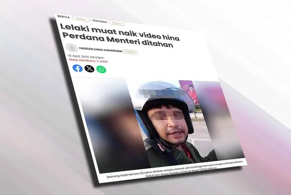 Sinar Harian pada Selasa melaporkan, seorang lelaki berusia 25 tahun ditahan selepas memuat naik kandungan berunsur menghina Perdana Menteri, Datuk Seri Anwar Ibrahim menerusi akaun TikTok miliknya.