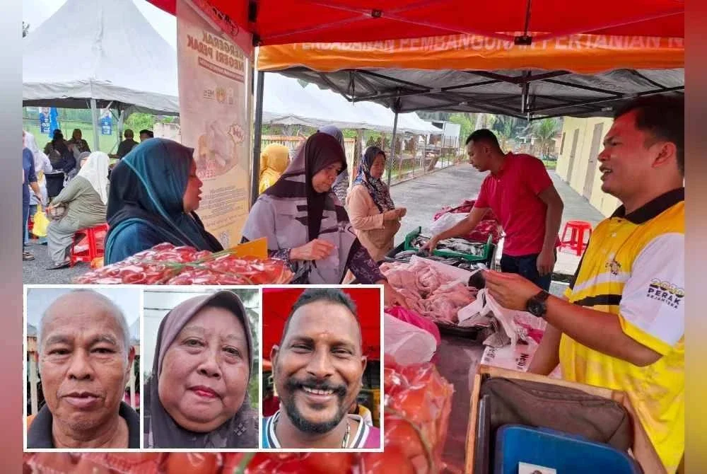 Tawaran dua papan telur pada harga RM9 antara yang mencuri tumpuan orang ramai dalam Jualan Sejahtera Rakyat. Gambar kecil: Ahmad, Ramlah, Partiban