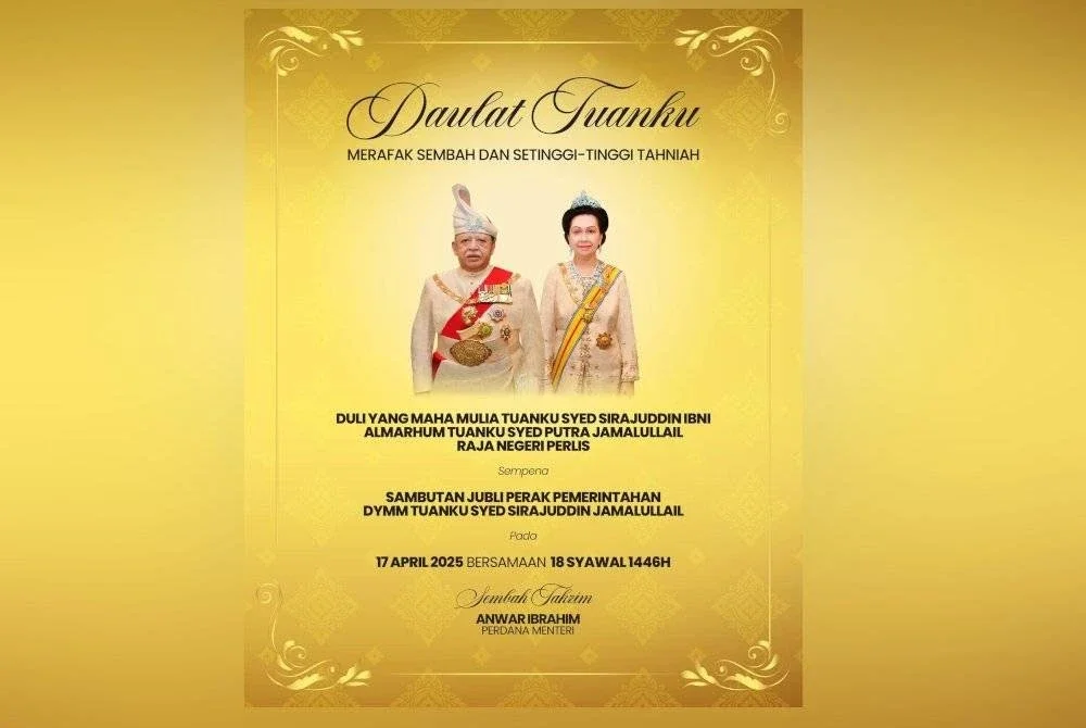 Anwar merafak sembah ucapan tahniah kepada Raja Perlis Tuanku Syed Sirajuddin Jamalullail, sempena sambutan Jubli Perak pemerintahan baginda hari ini. Foto Facebook Anwar Ibrahim