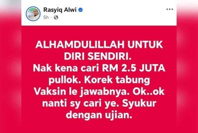 Hantaran dimuat naik Ustaz Abu Syafiq di Facebook pada Jumaat.