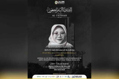 Manarina Hasya Muhamad Karim, 22, disahkan meninggal dunia pada jam 6.30 petang. FOTO IHSAN FACEBOOK UUM
