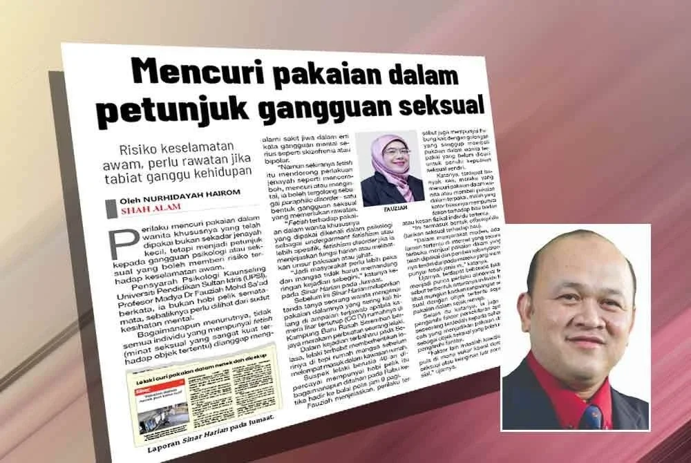Laporan Sinar Harian berhubung kejadian kes mencuri pakaian dalam. Gambar kecil: Wan Mohd Rushidi