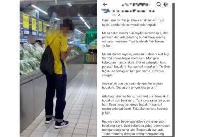 Individu yang didakwa merakam gambar wanita mengandung di sebuah pasar raya di Seremban 2. (Kanan: Perkongsian pengalaman mangsa di media sosial. )
