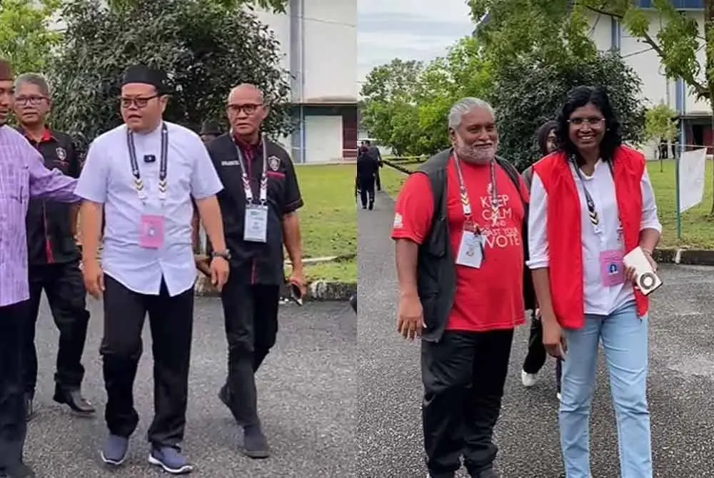 Calon yang bertanding bagi Pilihan Raya Kecil (PRK) Dewan Undangan Negeri (DUN) Ayer Kuning meluangkan masa memantau proses pengundian awal di Dewan Rekreasi Pegawai Kanan, Batalion 3 Pasukan Gerakan Am (PGA), di sini pada Selasa.