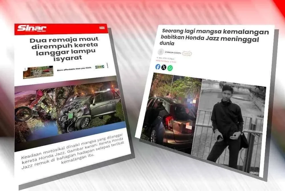 Laporan Sinar Harian berhubung pemandu Honda Jazz sebabkan kematian tiga remaja.