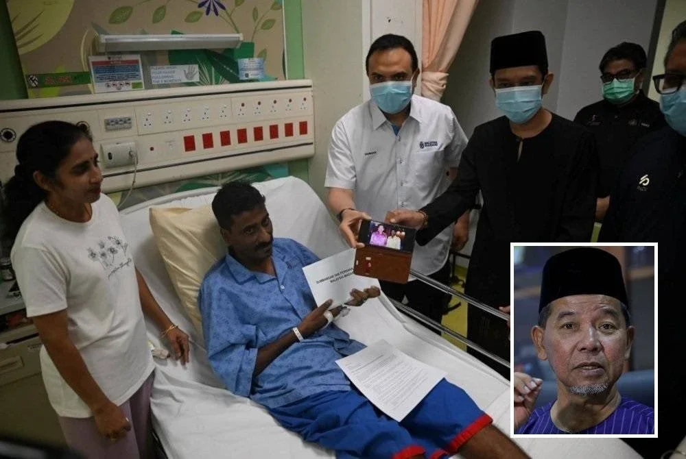 Saravanan dilaporkan menghidap MND iaitu penyakit menyebabkan kelemahan otot dan tiada penawar sejak tahun 2021. Foto Bernama (Gambar kecil: Ahmad Shapawi)