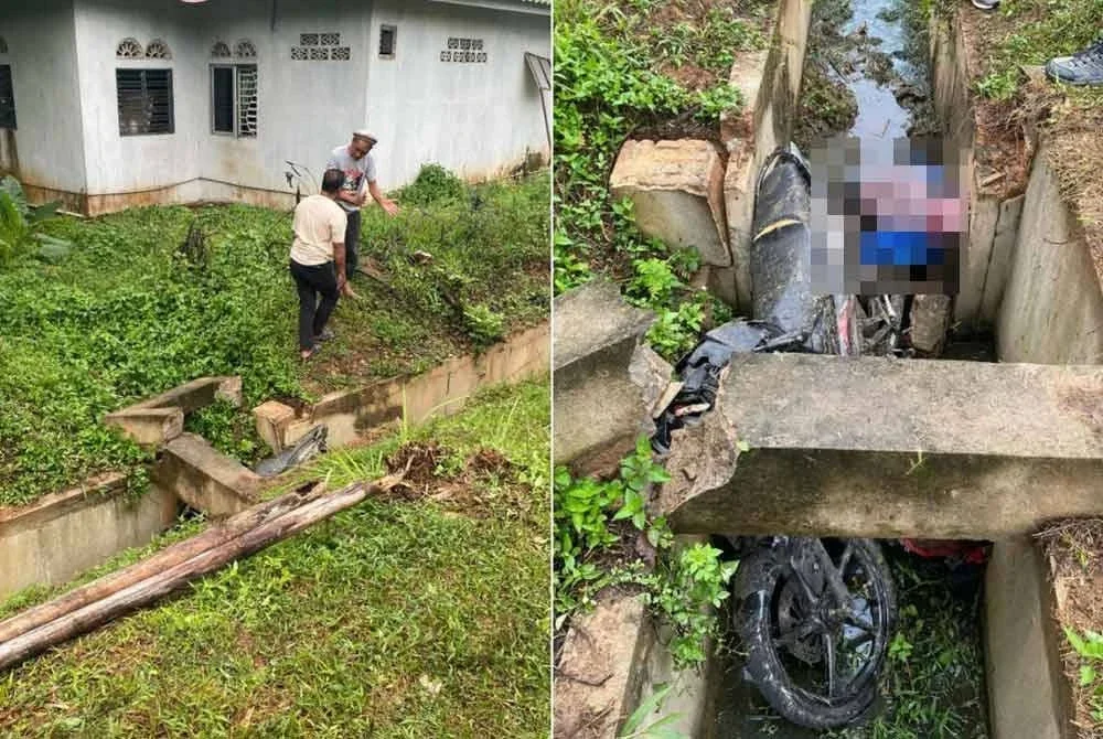 Orang ramai menemukan mangsa di dalam longkang. - Foto: PDRM.