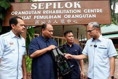 Fahmi (kanan) melihat liputan telekomunikasi yang menggunakan Nemo Handy sewaktu mengadakan pengujian kualiti liputan komunikasi di Sepilok sempena lawatan kerja dua hari ke daerah berkenaan pada Sabtu.
-- fotoBERNAMA (2025) HAK CIPTA TERPELIHARA