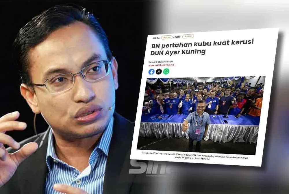 Dr Mohammad Tawfik Yaakub (kiri), Laporan Sinar Harian berkaitan BN pertahan kubu kuat kerusi DUN Ayer Kuning.