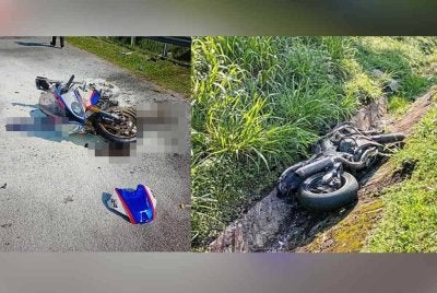 Antara motosikal berkuasa tinggi yang terbabit dalam kemalangan melibatkan tiga motosikal jenis tersebut di KM43.4 Lebuhraya KLK pada Ahad. Foto ihsan PDRM