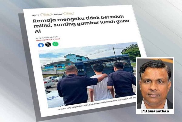 Laporan Sinar Harian berhubung remaja mengaku tidak bersalah miliki, sunting gambar lucah guna AI