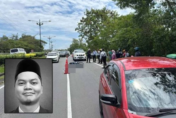 Kemalangan melibatkan motosikal dan kereta itu berlaku di Jalan Tun Fuad Stephen, Kota Kinabalu pada Selasa.