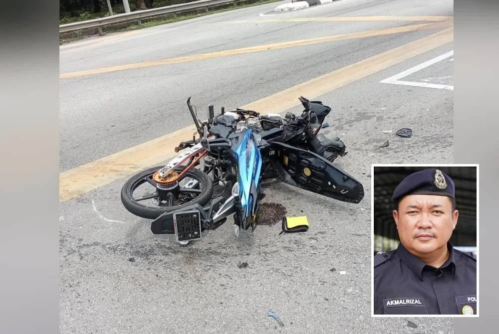 Seorang penunggang motosikal serta pemboncengnya maut selepas terlibat kemalangan di KM5 Jalan Banting-Jugra, Kuala Langat pada Khamis. Gambar kecil: Akmalrizal
