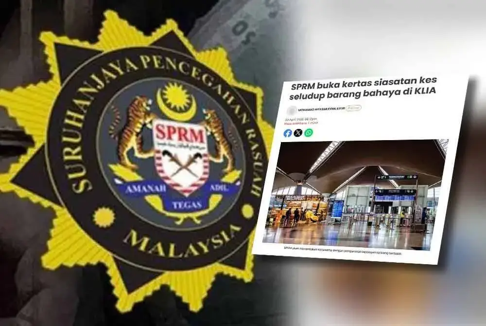 SPRM telah merekod keterangan lapan individu yang dikenal pasti sebagai saksi bagi membantu siasatan kes penyeludupan barangan berbahaya menerusi kargo di KLIA yang dipercayai mempunyai unsur rasuah. - Gambar hiasan (Gambar kanan: Laporan Sinar Harian pada 30 April lalu.)