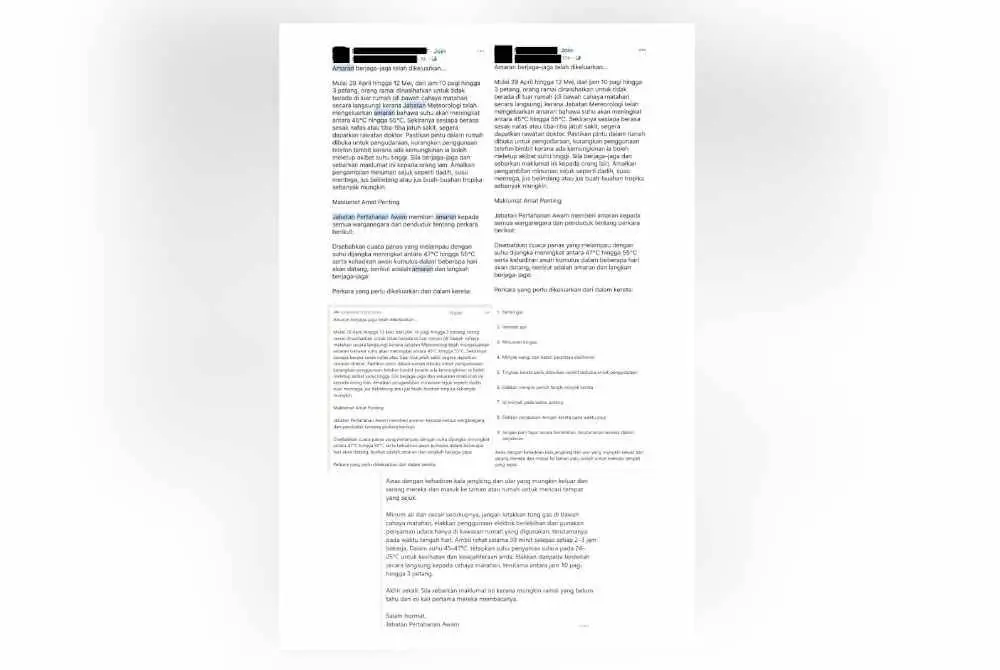 Berita palsu suhu ekstrem yang disebarkan melalui aplikasi WhatsApp dan beberapa platform media sosial menggunakan nama APM.