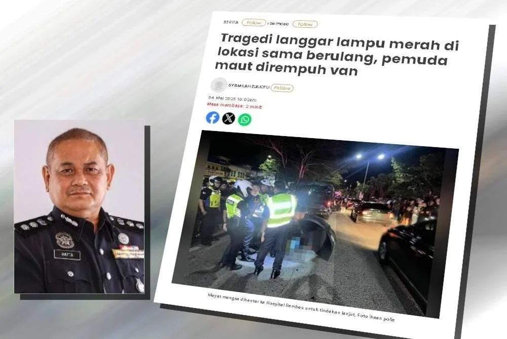 Laporan Sinar Harian berkaitan tragedi langgar lampu merah di Senawang menyebabkan pemuda maut dirempuh van. (Gambar kecil: Mohamad Hatta)