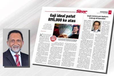Laporan Sinar Harian pada Isnin berkaitan gaji minimum. (Gambar kecil: Syed Hussain)