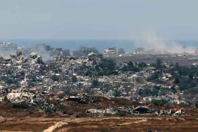 Kawasan sempadan Israel dan Gaza yang musnah dibedil sepanjang 19 bulan lalu.