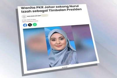 Laporan Sinar Harian mengenai Wanita PKR Johor yang menyatakan sokongan tidak berbelah bahagi terhadap pencalonan Nurul Izzah sebagai Timbalan Presiden.
