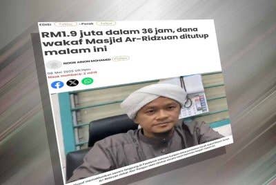 Laporan Sinar Harian mengenai dana wakaf Masjid Ar-Ridzuan.