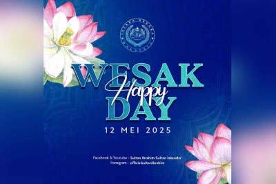 Sultan Ibrahim dan Raja Permaisuri Agong menzahirkan ucapan selamat Hari Wesak kepada semua penganut Buddha di negara ini.