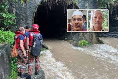 Anggota bomba memantau keadaan kawasan rekreasi Alang Sendayu di Gombak yang dilanda kepala air pada Ahad. (Gambar kecil: Shahafizan dan Jaafar)