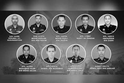 Sembilan anggota FRU yang maut dalam kemalangan ngeri dengan sebuah lori muatan batu di Jalan Chikus-Sungai Lampam, pagi Selasa.