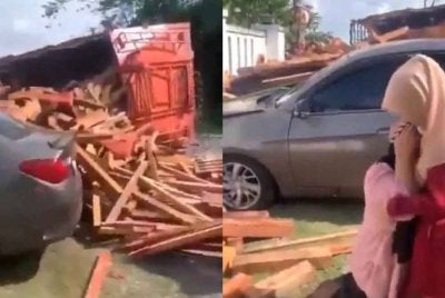 Sebuah lori yang membawa muatan kayu dipercayai hilang kawalan sebelum terbalik dan menyebabkan muatannya menghempap sebuah kereta dalam kejadian yang berlaku di Jalan Bangi Lama, di sini, pada 12 Mei lalu.