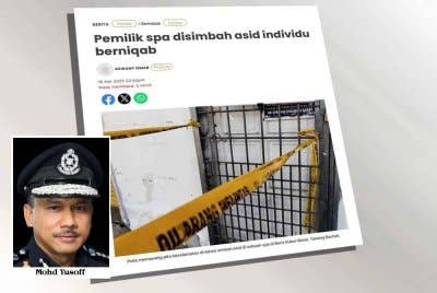 Laporan Sinar Harian berhubung insiden pemilik spa disimbah asid individu berniqab
