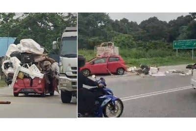 Video tular memaparkan sebuah kereta membawa muatan secara berbahaya di Jalan Dengkil-Banting, di Sepang.
