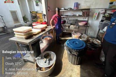 Premis makanan diarah tutup serta-merta selepas didapati melanggar pelbagai peraturan kebersihan dan keselamatan makanan. Foto Facebook MPHS