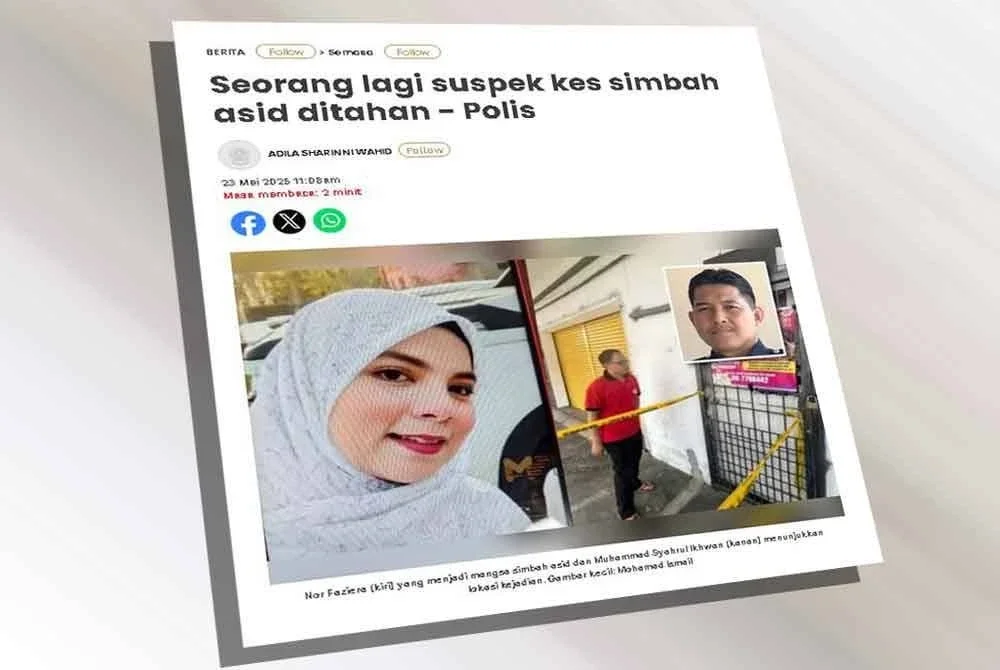 Laporan Sinaran Harian berkaitan kes simbah asid.