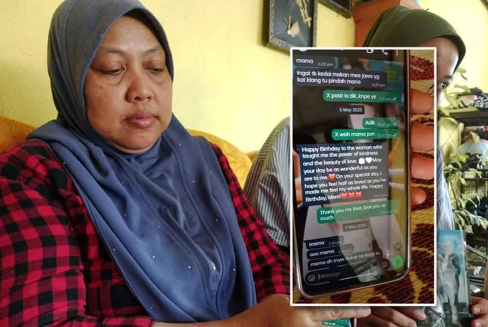 Noor Azilawati menunjukkan kiriman Whats App dihantar arwah anaknya kepada dirinya sempena sambutan ulang tahun kelahirannya.