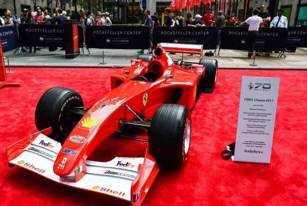 Jentera Ferrari yang dipandu Schumacher dilelong pada harga AS$18.19 juta di luar perlumbaan GP Monaco pada Ahad. Foto AFP