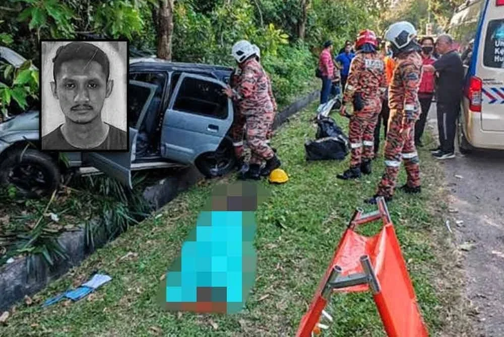 Pasukan bomba sedang melakukan kerja-kerja menyelamatkan mangsa kemalangan. Gambar kecil: Muhammad Aiman