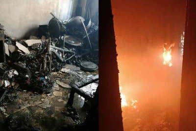 Keadaan sebuah unit flat yang terbakar dalam kejadian di Taman Bayu Perdana pada Selasa.