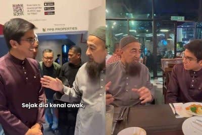 Tangkap layar Ustaz Azhar dan Syed Saddiq meluangkan masa bersama di sebuah restoran baru-baru ini.