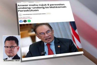 Laporan Sinar Harian mengenai Anwar mahu rujuk lapan persoalan undang-undang ke Mahkamah Persekutuan.