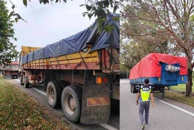 Lori tipper yang ditinggalkan pemandunya selepas melihat operasi JPJ di Plaza Tol SKVE Saujana Putra, Kuala Langat pada Khamis.