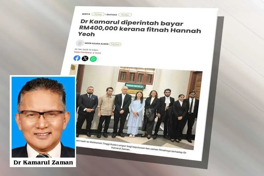 Laporan Sinar Harian berhubung Dr Kamarul diperintah bayar RM400,000 kerana fitnah Hannah Yeoh