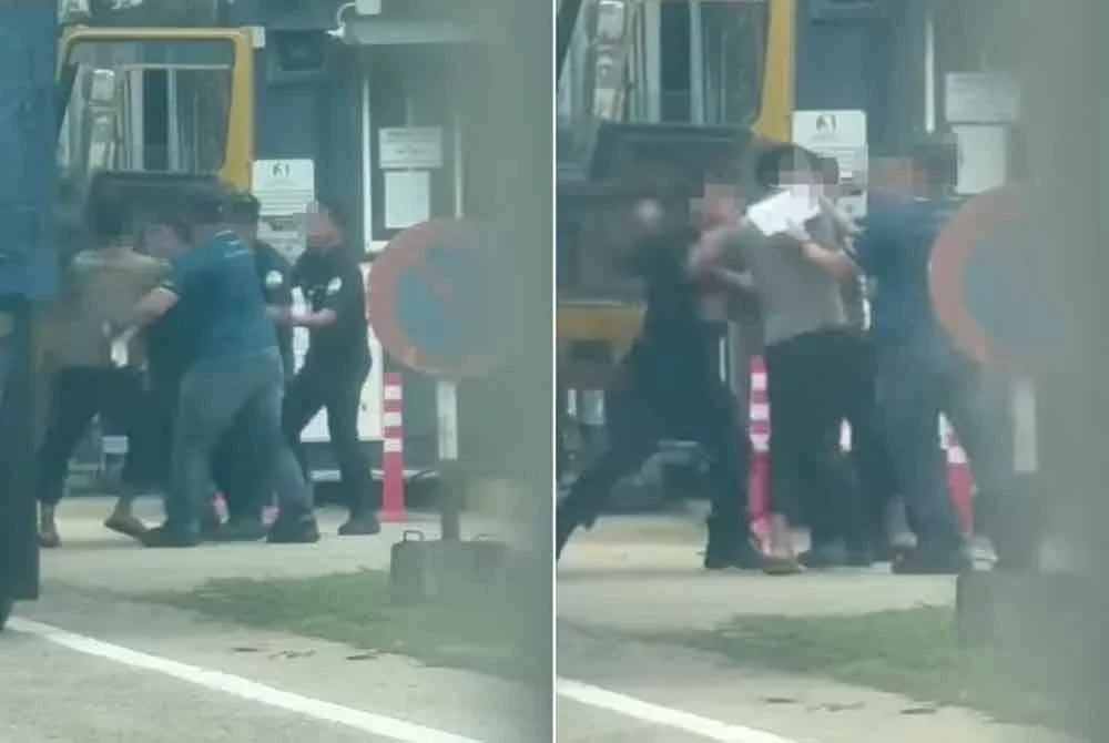 Tangkap layar video tular menunjukkan mangsa dipukul dalam kejadian di KSB pada Khamis.