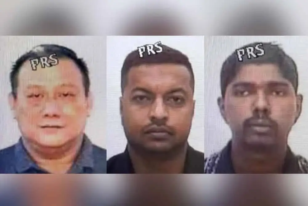 Gambar dari kiri: Weng Kok Choo, Saravanan Kumar Sekar, Kumaresan Subramaniam. Foto PDRM