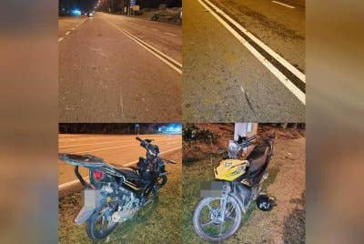 Keadaan motosikal yang ditunggang mangsa dalam kemalangan di Kilometer 25, Jalan Bahau–Kemayan pada 25 Mei lalu.