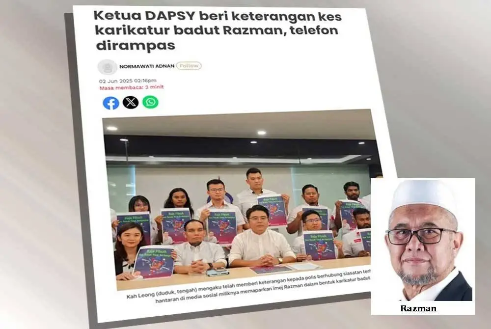 Laporan Sinar Harian pada Isnin mengenai Ketua DAPSY beri keterangan kes karikatur badut Razman.
