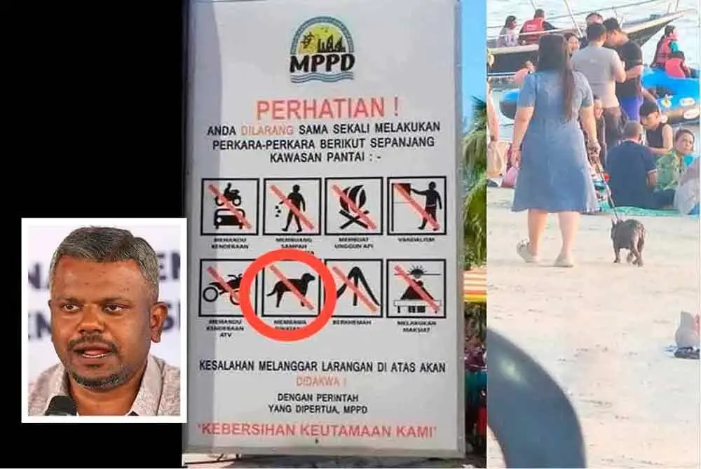 Papan tanda larangan membawa haiwan peliharaan telah diletakkan di kawasan tertentu sebagai peringatan kepada orang ramai. Gambar kecil: Arul Kumar