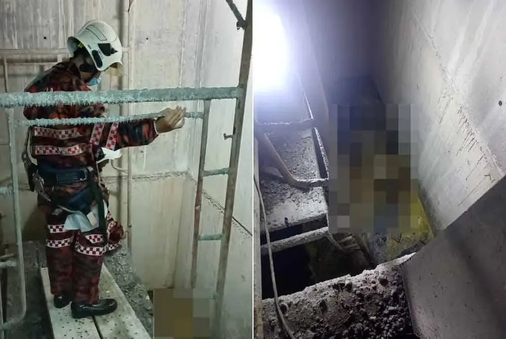 Anggota bomba sedang membantu mengeluarkan mayat lelaki yang ditemukan di tapak pembinaan, di sini, pada Rabu. Foto ihsan JBPM Kuala Lumpur