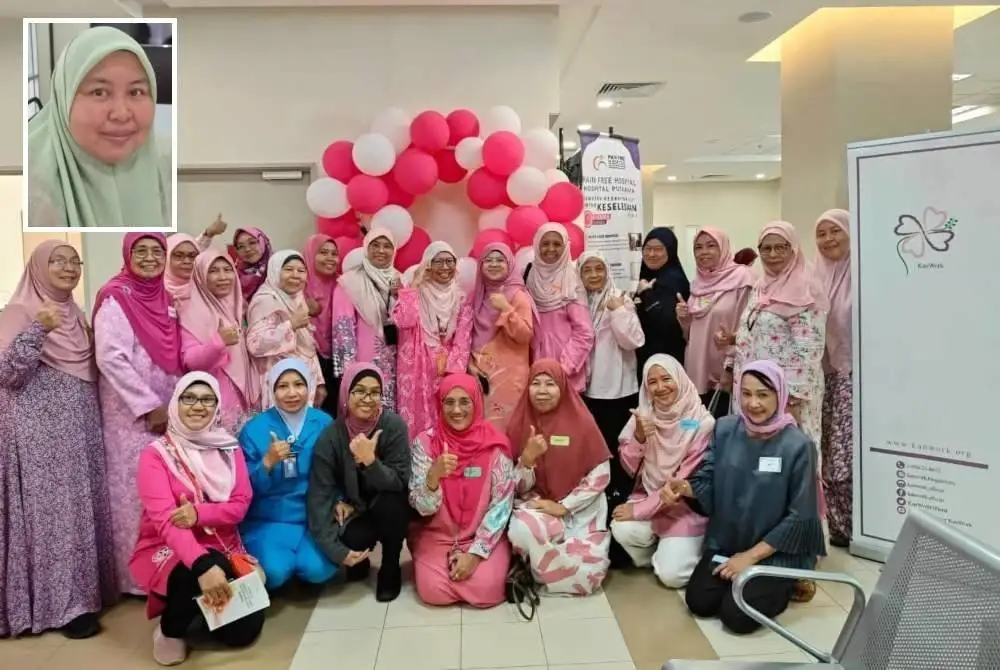 Sukarelawan Sokongan Pesakit 'KanWork Di Sini' di Hospital Putrajaya. (Gambar kecil: Nor Aida Maskor)