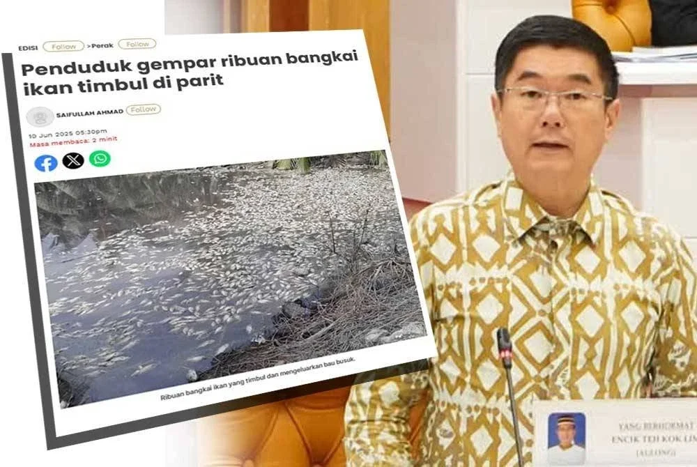 Laporan Sinar Harian berhubung ribuan ikan mati di parit Kampung Sungai Payung dan Sungai Tiang Baroh.