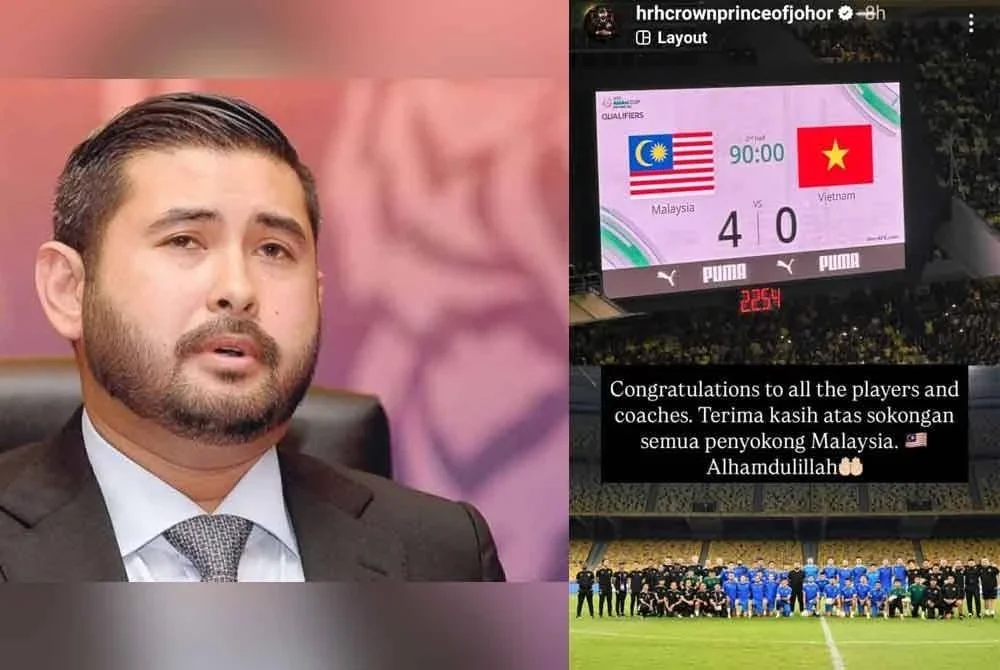 Tunku Mahkota Ismail mengucapkan tahniah kepada barisan pemain dan jurulatih yang menang ke atas Vietnam dalam aksi Kelayakan Piala Asia 2027.